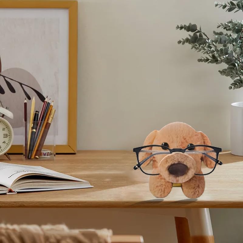 HyeeArt Wooden Animal Glasses Holder , Newsukie - Cute Solid Pine Wood Eyeglasses Stand,Carving Sunglasses Eyeglass Display Stand,Newsukie Creative Gift Glasses Holder for Desk (Flowers Highland Cow) (Dog-6) - Image 4